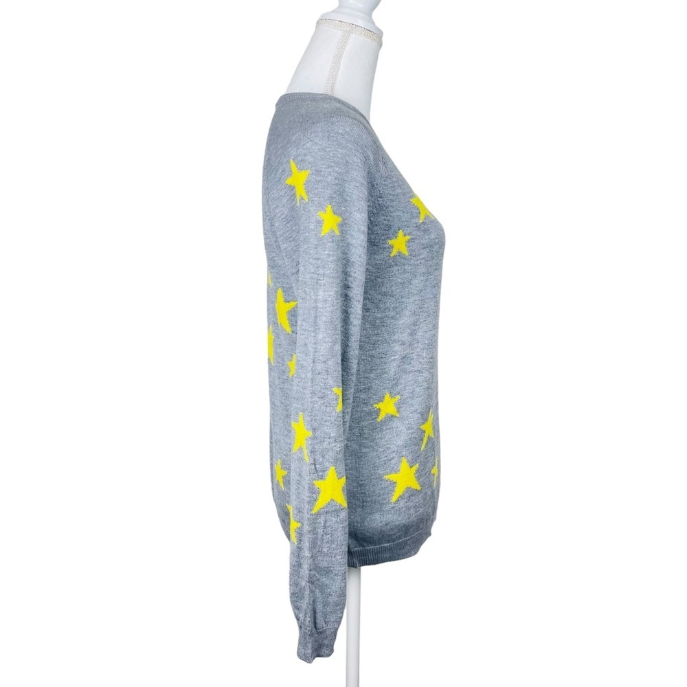 Magaschoni Cashmere Blend Crewneck Gray Yellow Star Sweater Size M - Picture 6 of 11